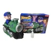 Green toy train locomotive, silver decorative transparent lampshade, blue uniform small figure, with the word "Let's Go" printed on the body, children's toy car electric Item Picture